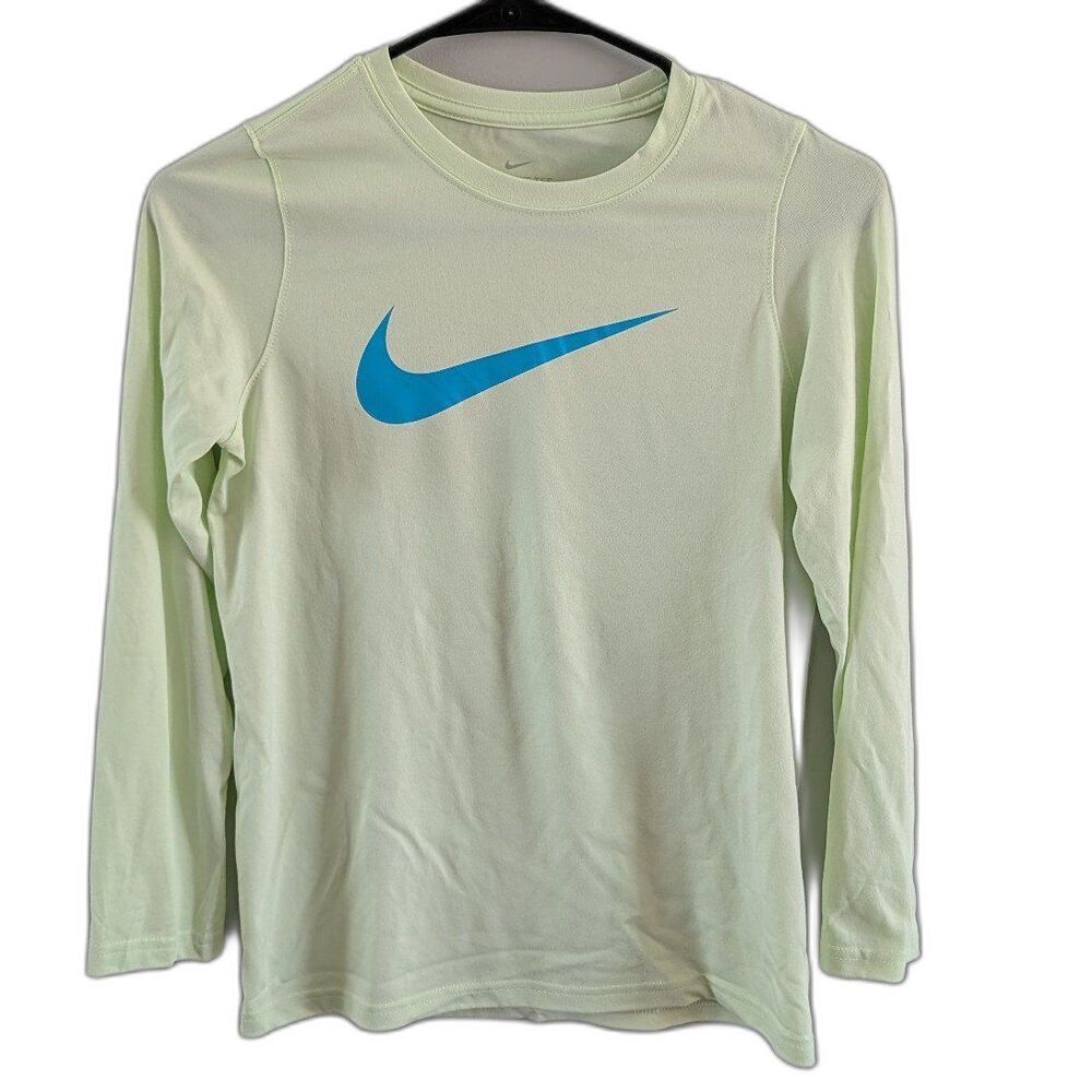 The Nike Tee Yellow Dri-Fit T-shirt Swoosh Logo Long Sleeve Shirt Girl's Size M